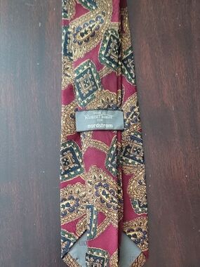 Robert Talbott Burgundy Paisley Tie with Gold and Green Motifs